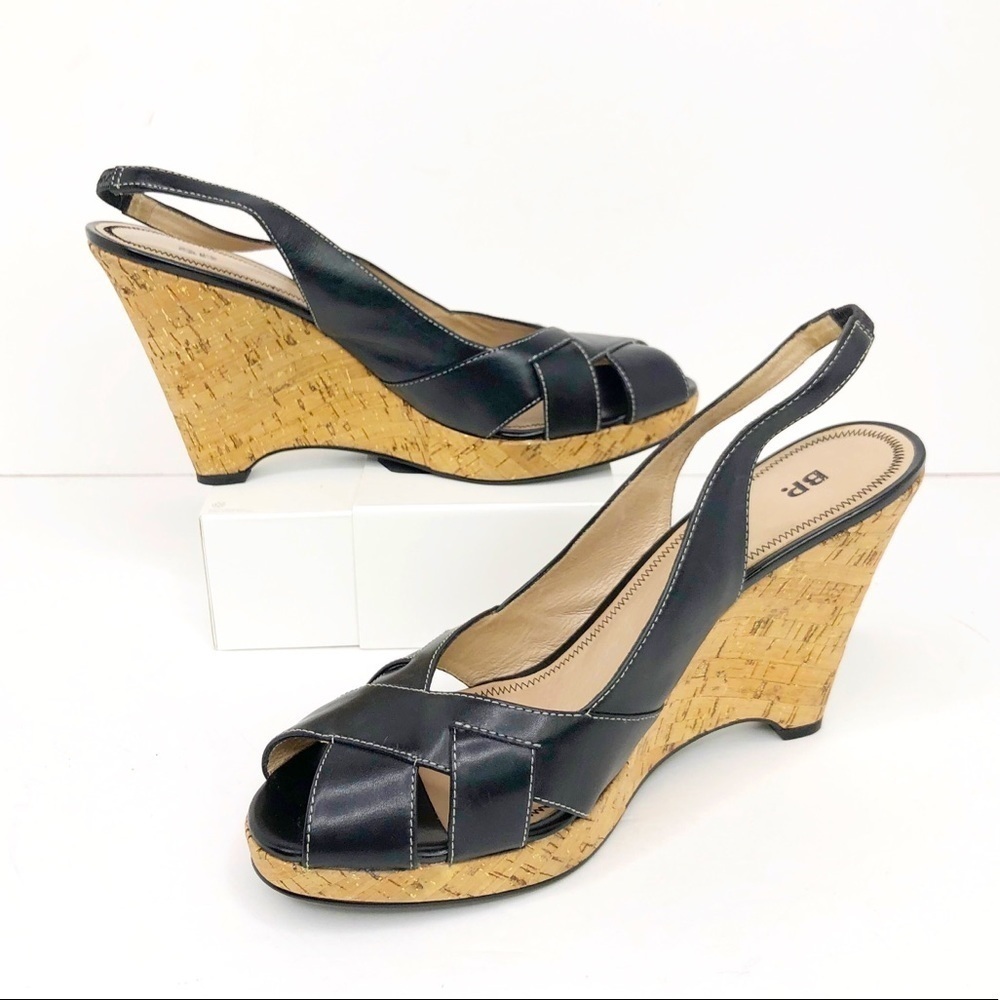 BP Black leather Belize Lea caulk wedge sandals